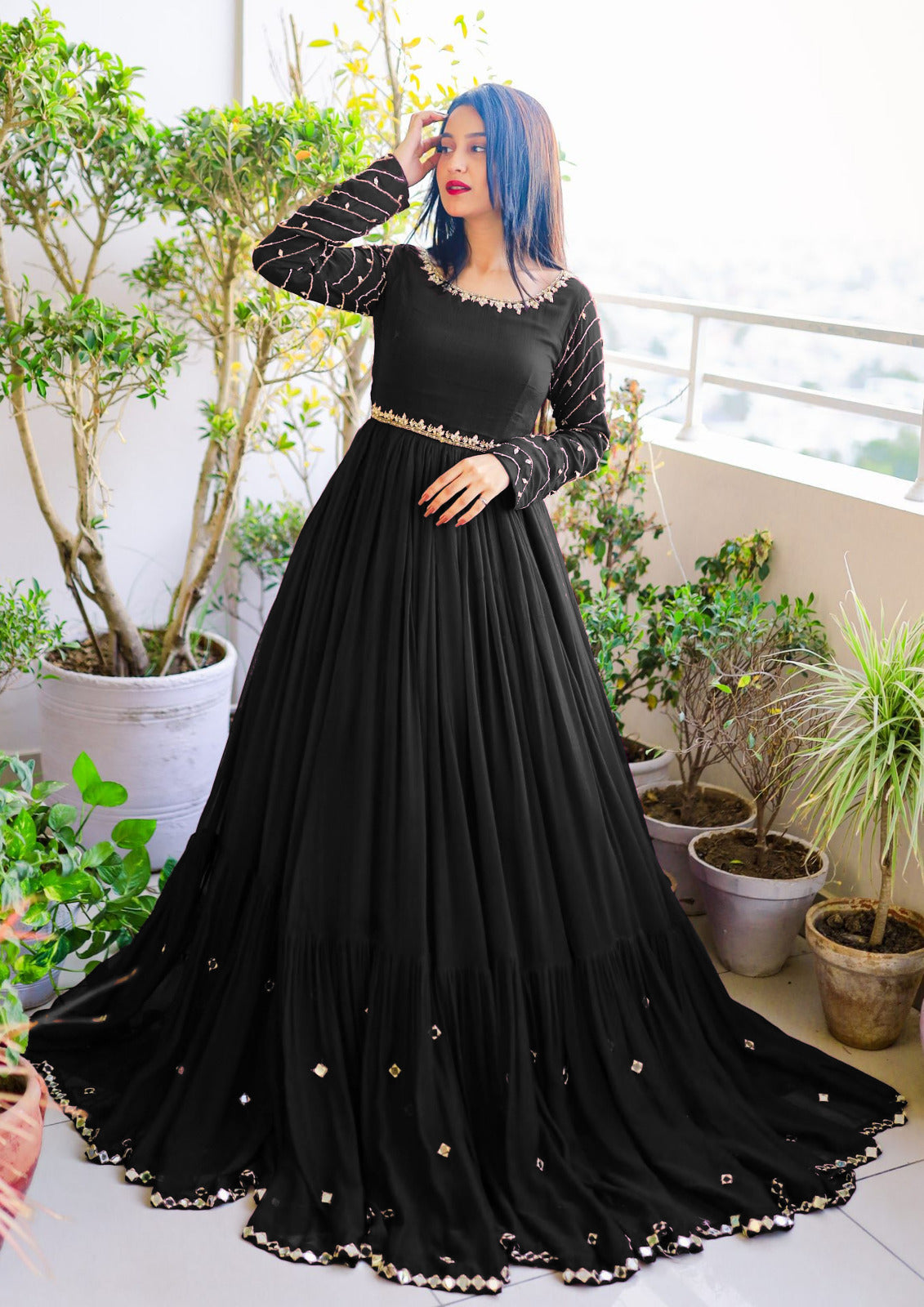 EMBELLISHED LONG FLAIR MAXI WITH TROUSER