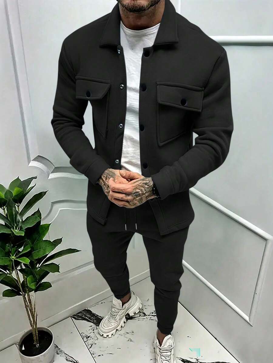 Men's Street Trendy Tracksuit Set Autumn Winter Personality Jacket & Pants Two Piece Set