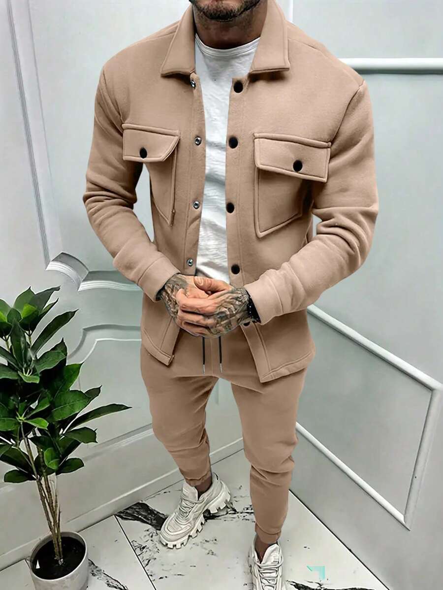 Men's Street Trendy Tracksuit Set Autumn Winter Personality Jacket & Pants Two Piece Set
