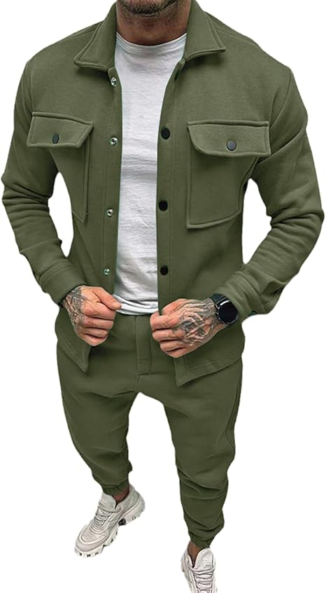 Men's Street Trendy Tracksuit Set Autumn Winter Personality Jacket & Pants Two Piece Set