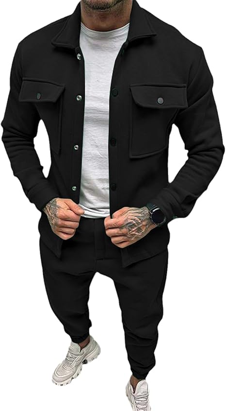 Men's Street Trendy Tracksuit Set Autumn Winter Personality Jacket & Pants Two Piece Set