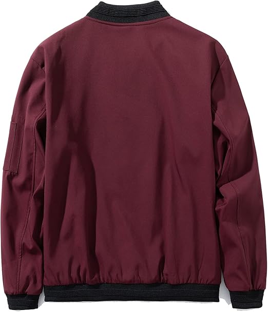 Men's Fashion Bomber Jacket Casual Full Zip Up Spring Fall Windbreaker Outdoor Stand Collar Golf Windproof Coat