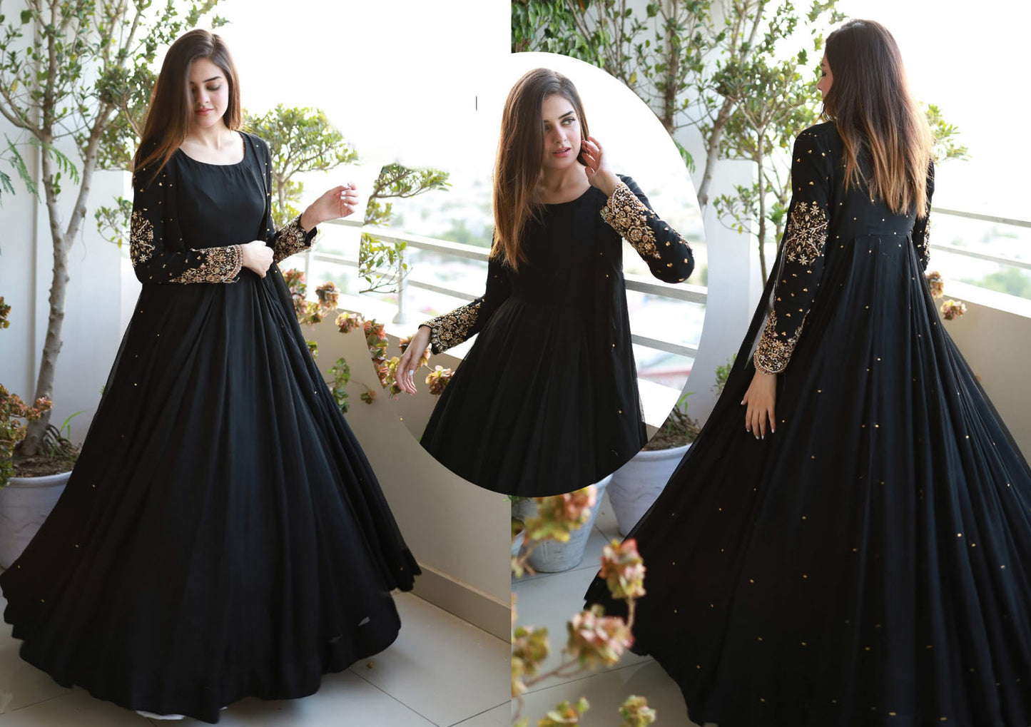 Heavy Embroidered With Front And Back Pearls Attached Gown With Long Maxi Trouser 3Piece