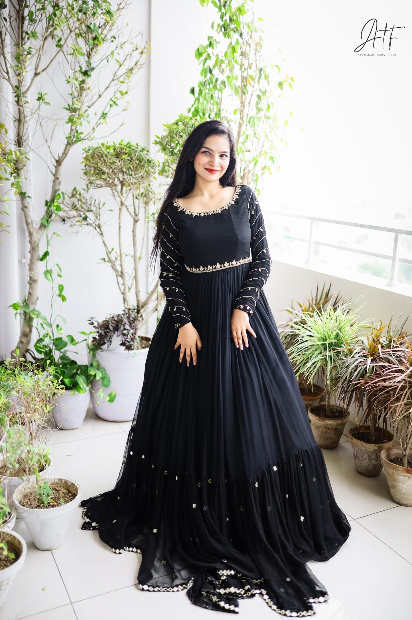 EMBELLISHED LONG FLAIR MAXI WITH TROUSER