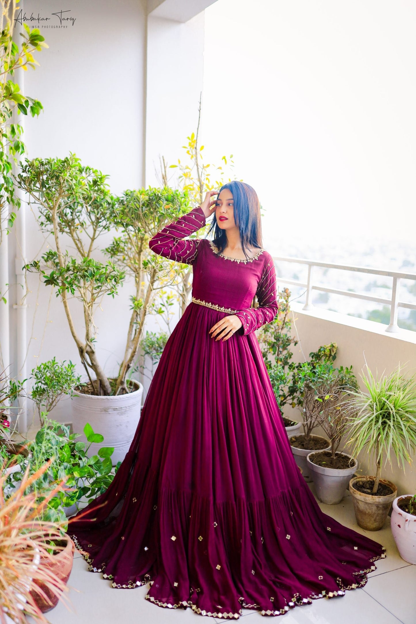 EMBELLISHED LONG FLAIR MAXI WITH TROUSER