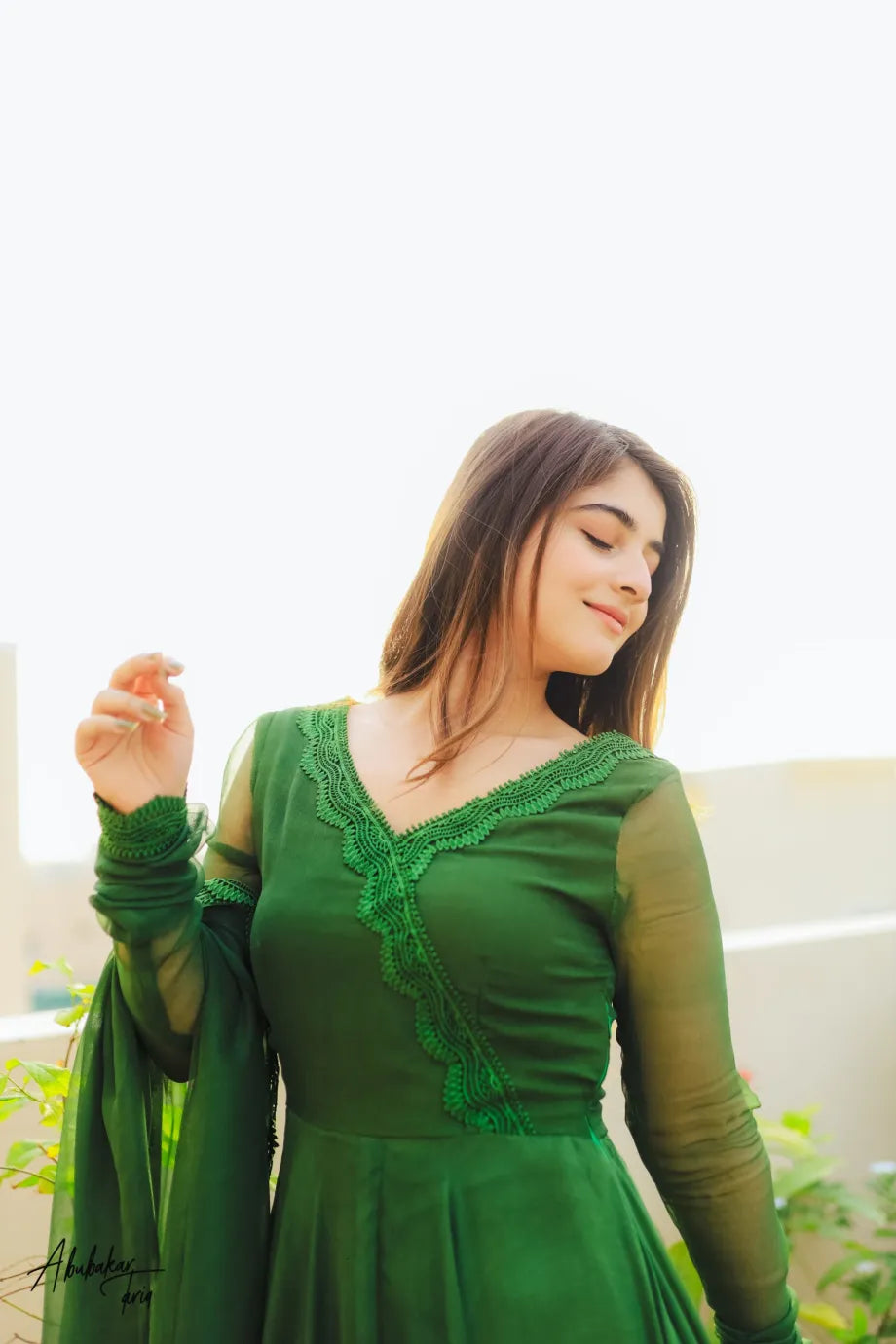 SOLID GREEN LONG FLAIR ANARKALI WITH DUPATTA