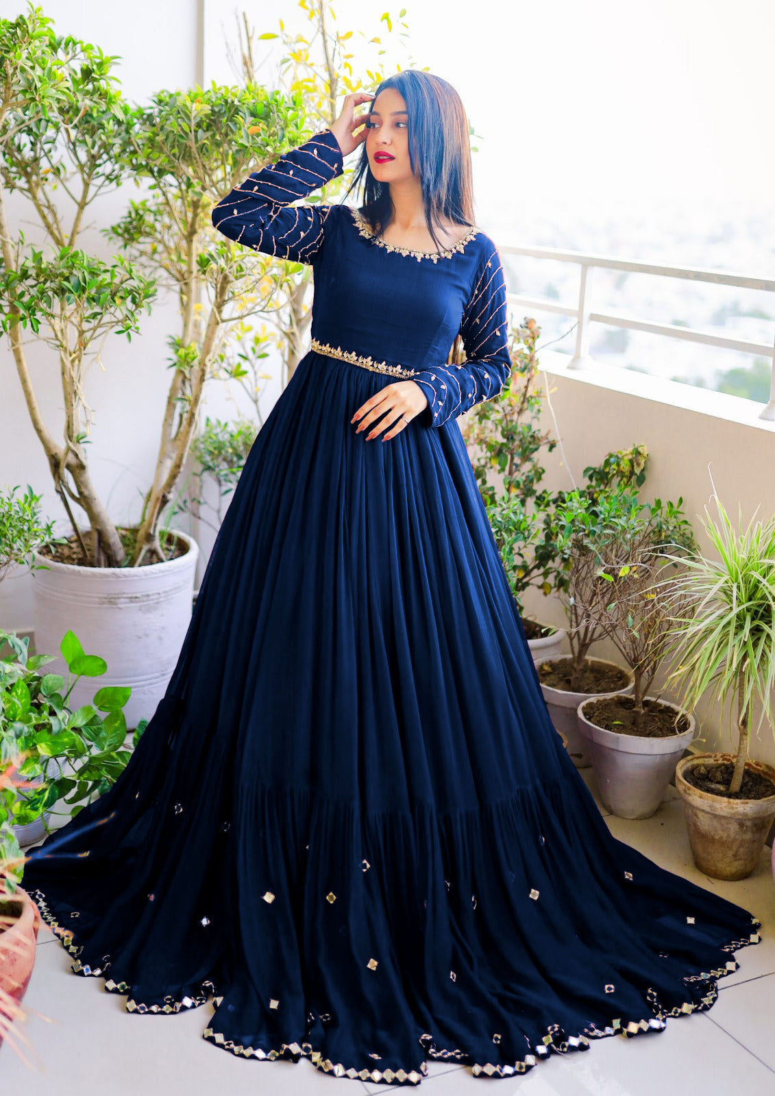 EMBELLISHED LONG FLAIR MAXI WITH TROUSER