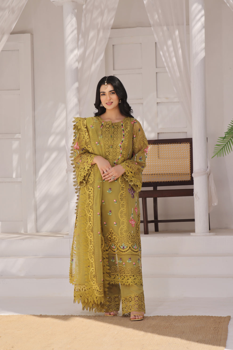 Party wear organza stitched 3 piece