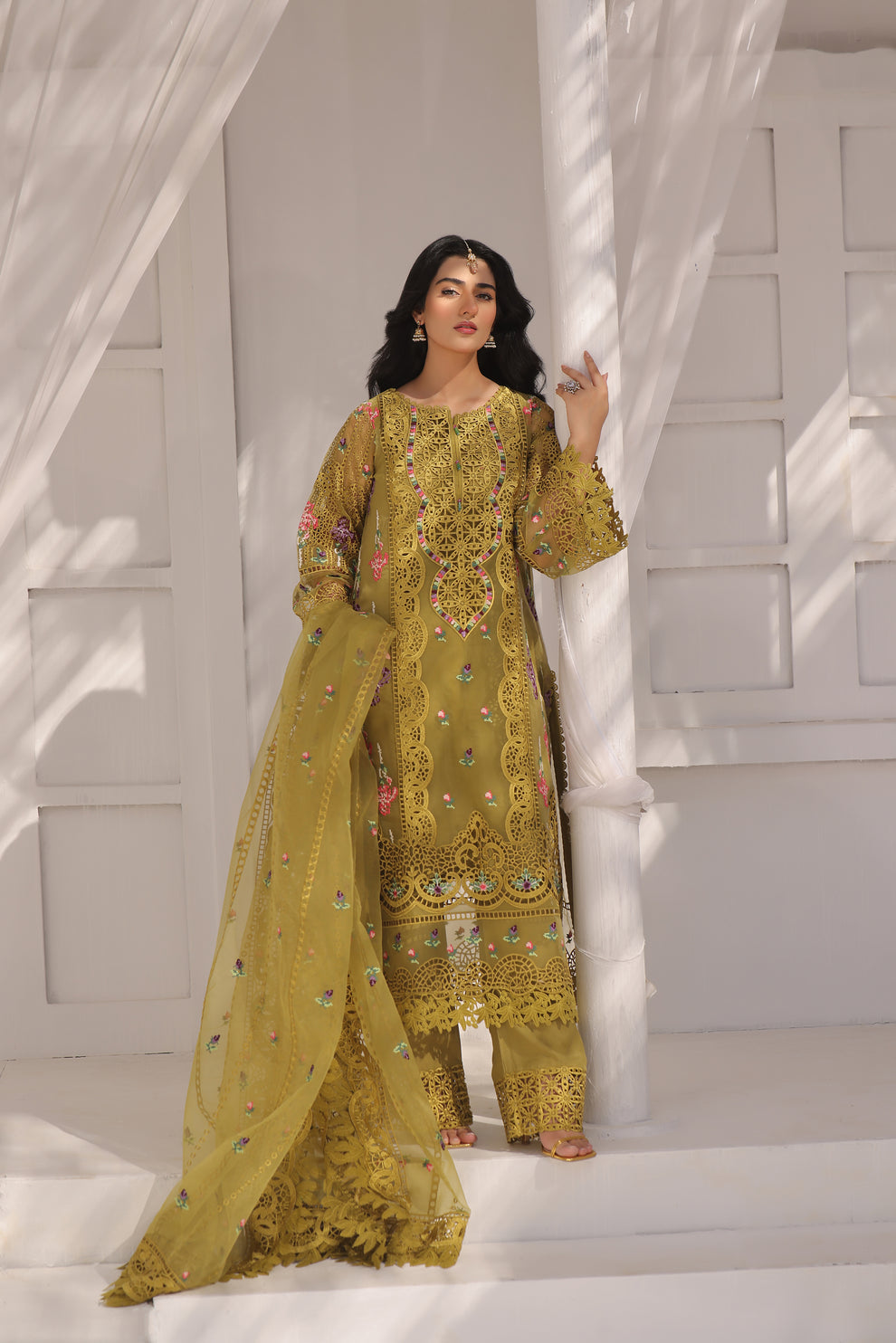 Party wear organza stitched 3 piece