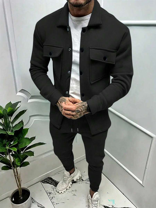 Men's Street Trendy Tracksuit Set Autumn Winter Personality Jacket & Pants Two Piece Set