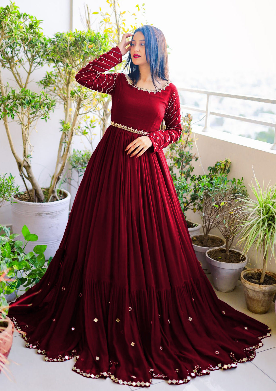 EMBELLISHED LONG FLAIR MAXI WITH TROUSER