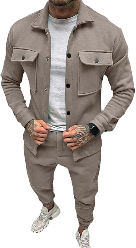 Men's Street Trendy Tracksuit Set Autumn Winter Personality Jacket & Pants Two Piece Set