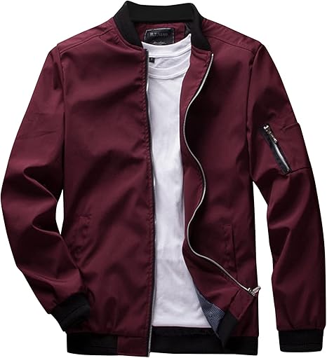 Men's Fashion Bomber Jacket Casual Full Zip Up Spring Fall Windbreaker Outdoor Stand Collar Golf Windproof Coat