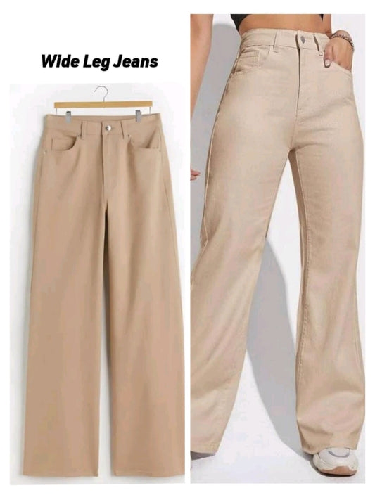 BEIGE WIDE LEG JEANS