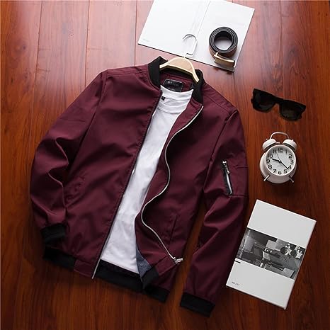 Men's Fashion Bomber Jacket Casual Full Zip Up Spring Fall Windbreaker Outdoor Stand Collar Golf Windproof Coat