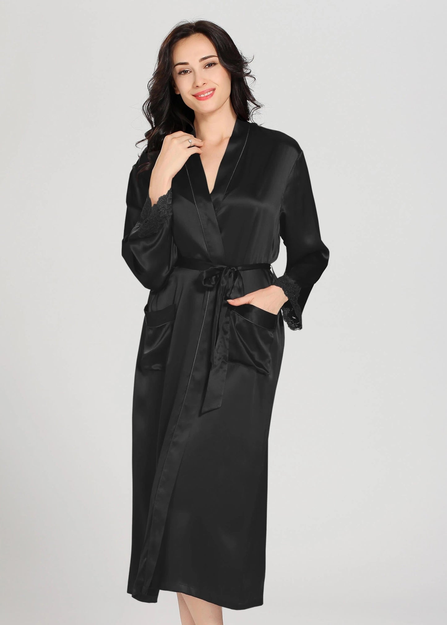 Black Silk Camisole & Gown Set - Dhaagey 