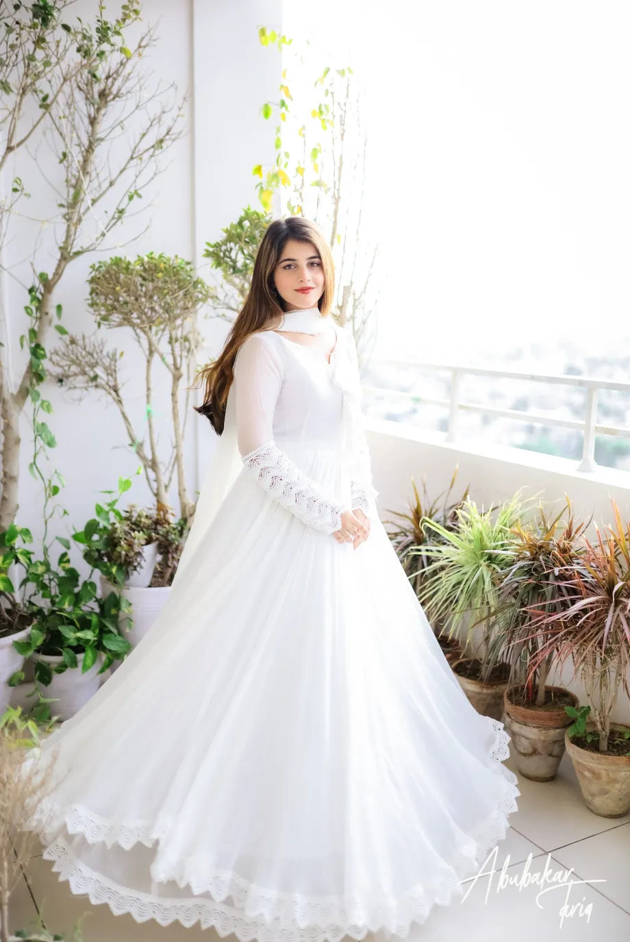 SOLID WHITE LONG FLAIR ANARKALI WITH DUPATTA