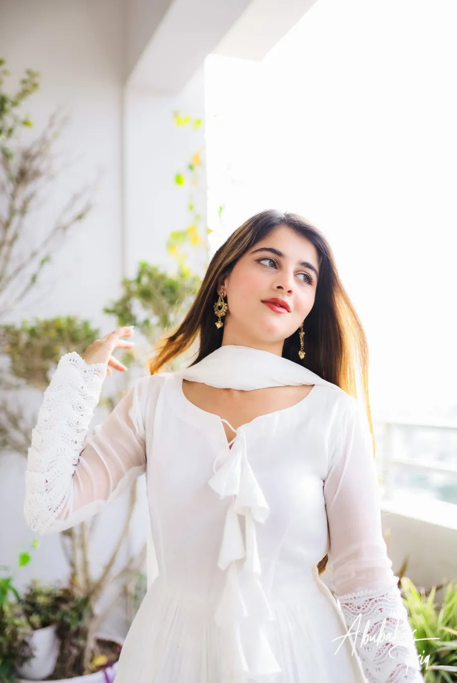 SOLID WHITE LONG FLAIR ANARKALI WITH DUPATTA